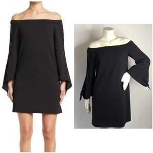 TIBI Black Crepe Off the Shoulder Tie Wrist Dress Sz 2